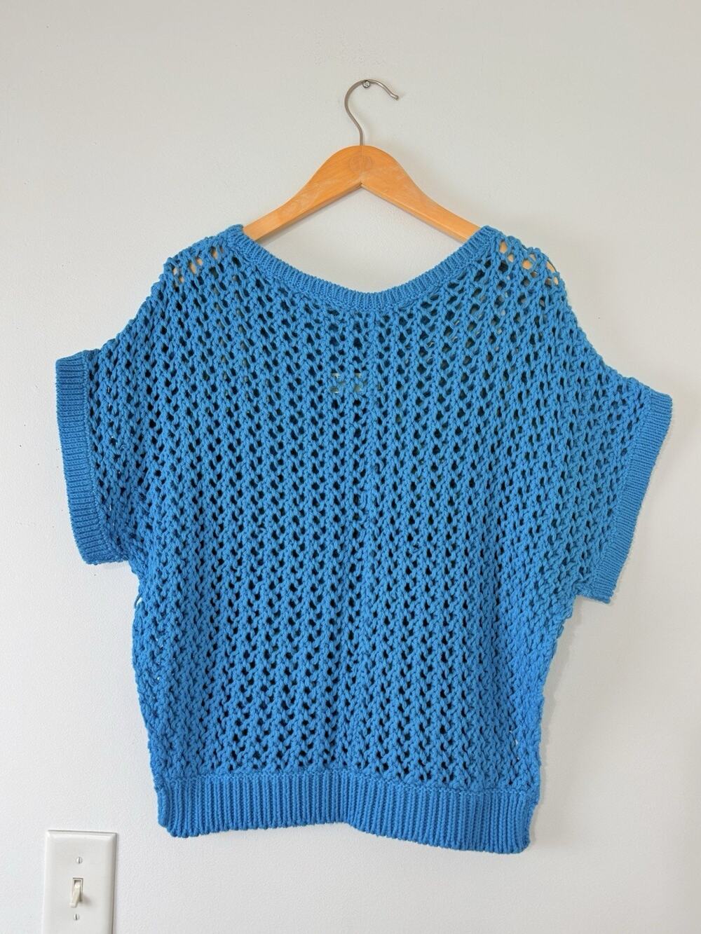 Free People We The Free Blue Crochet Open Knit Sweater Top Boho Beach XS